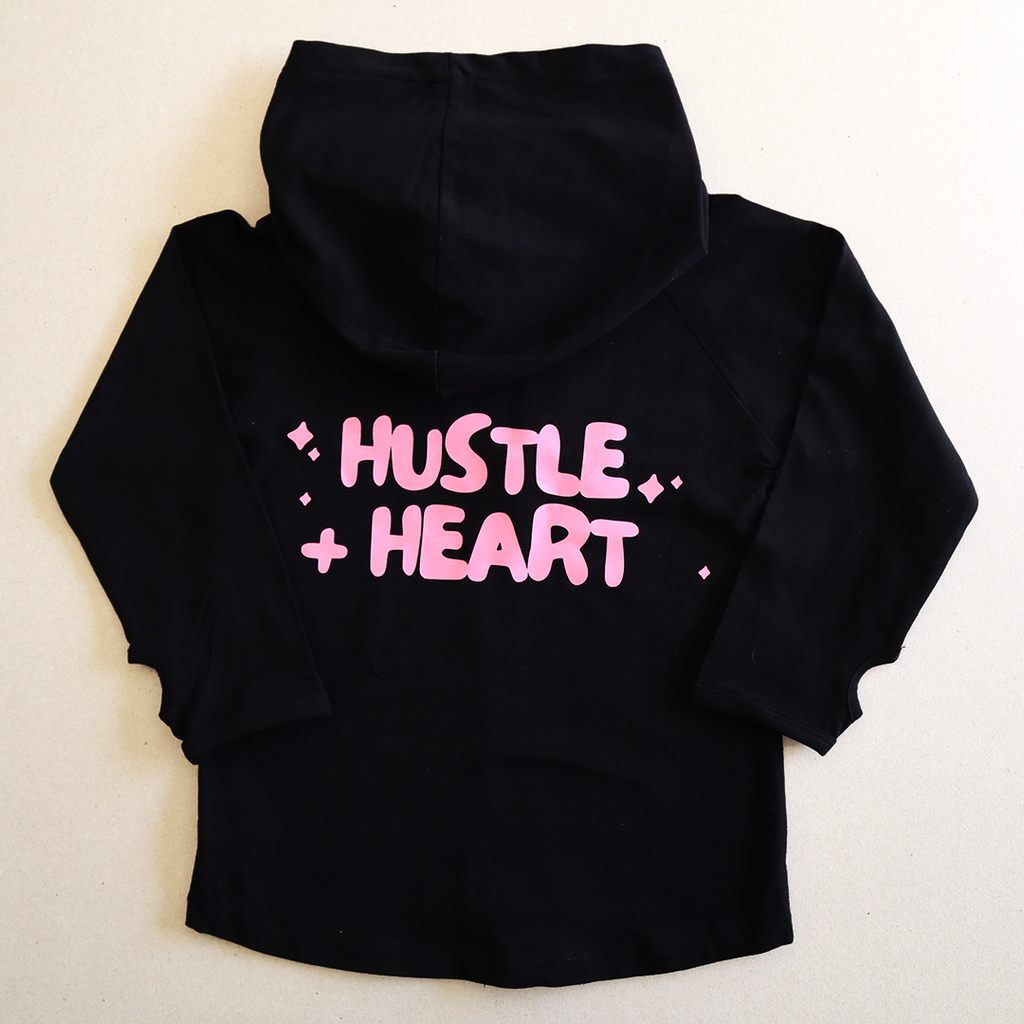 Hustle + Heart Black long Sleeve Hoodie with Pink Logo