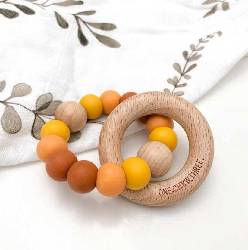 Single Rattle Silicone Beech Wood Teether - Australiana Edition