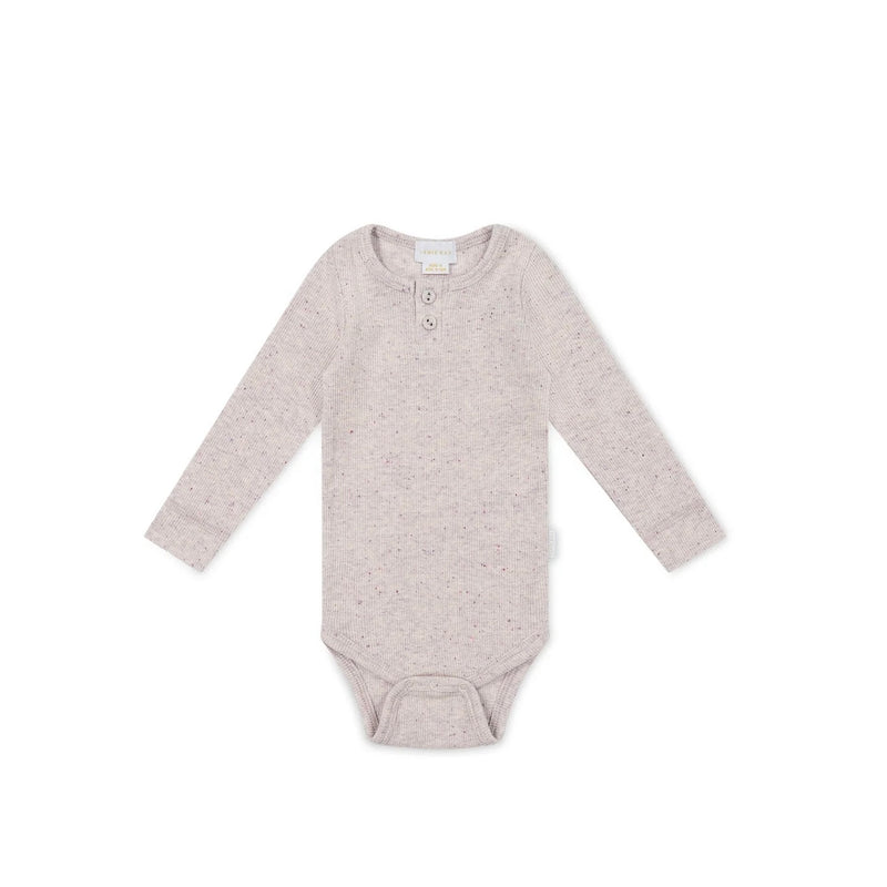 Organic Cotton Fine Rib Long Sleeve Bodysuit - Lavender Fleck