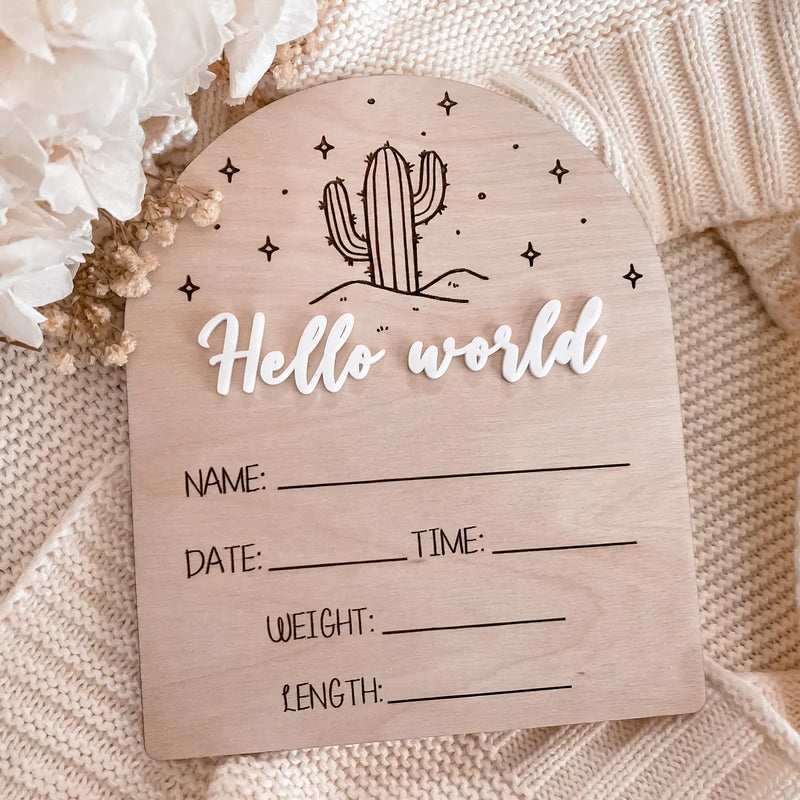 Cactus Neutral Writeable Birth Announcement Sign