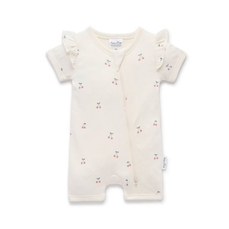 Cherry Short Sleeve Zip Romper
