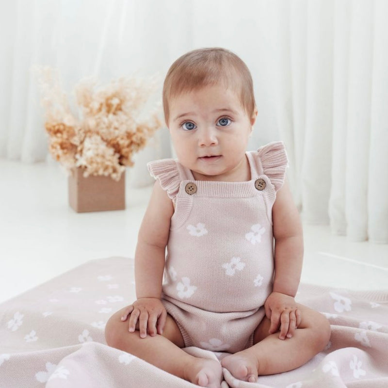 Flower Ruffle Knit Romper