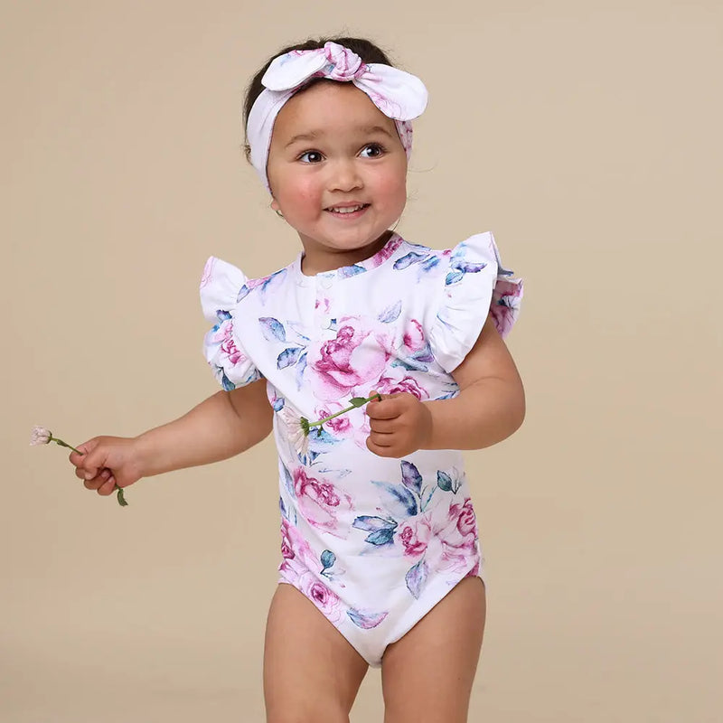 Lilac Skies Short Sleeve Organic Bodysuit with Frills