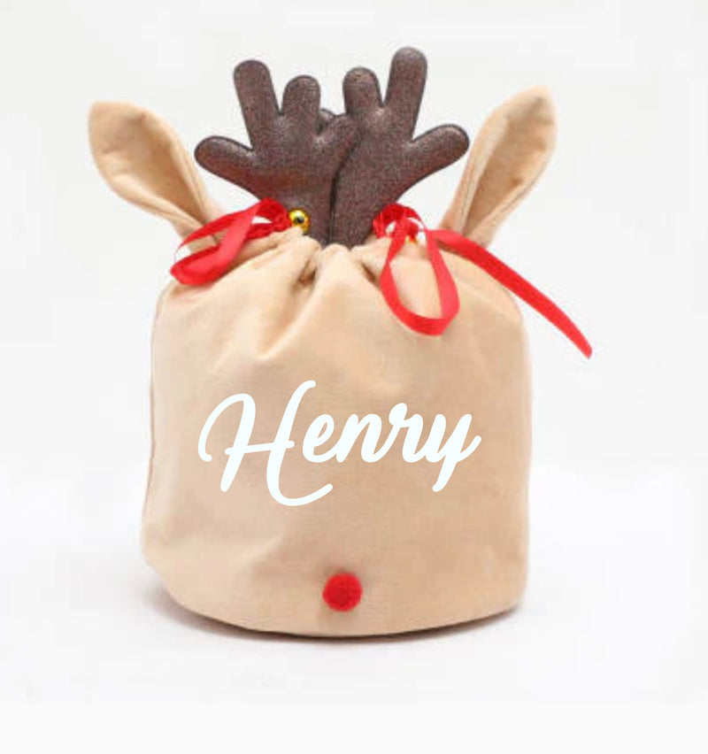 Personalised Christmas Reindeer Velvet Bags