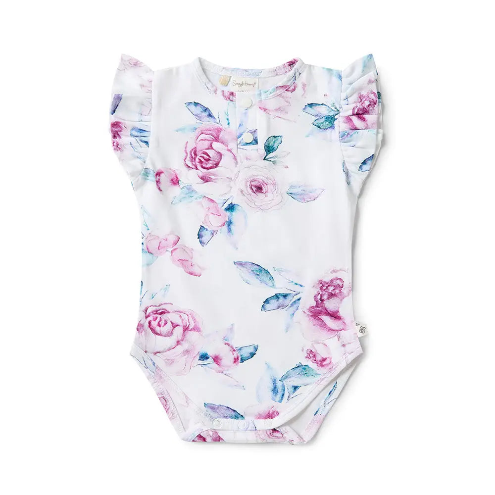 Lilac Skies Short Sleeve Organic Bodysuit with Frills