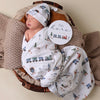 Trains Organic Jersey Wrap & Beanie Set