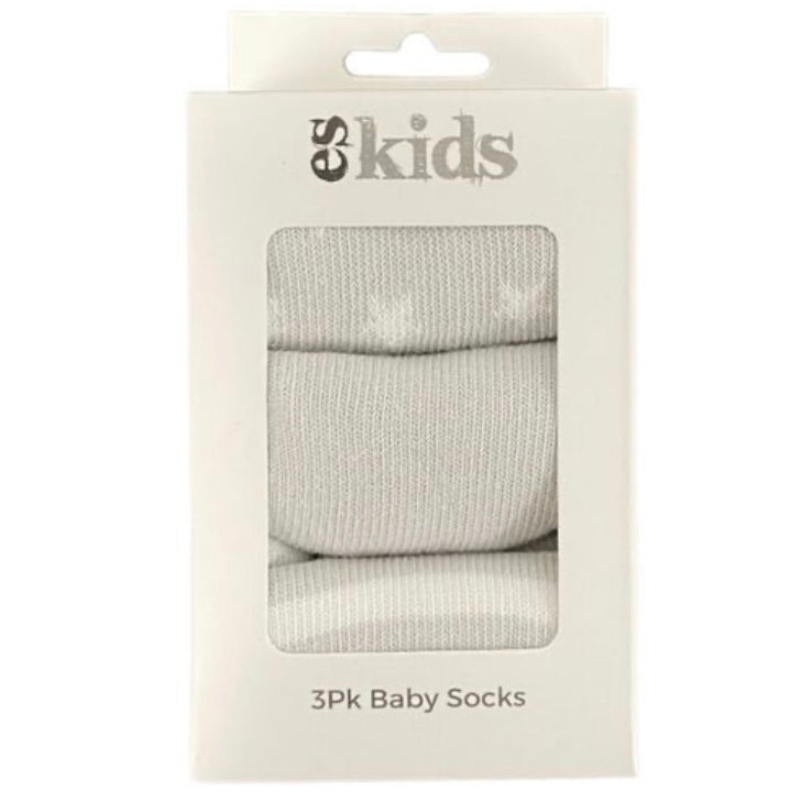 ES Kids Baby Socks Boxed - 3Pk Grey Star