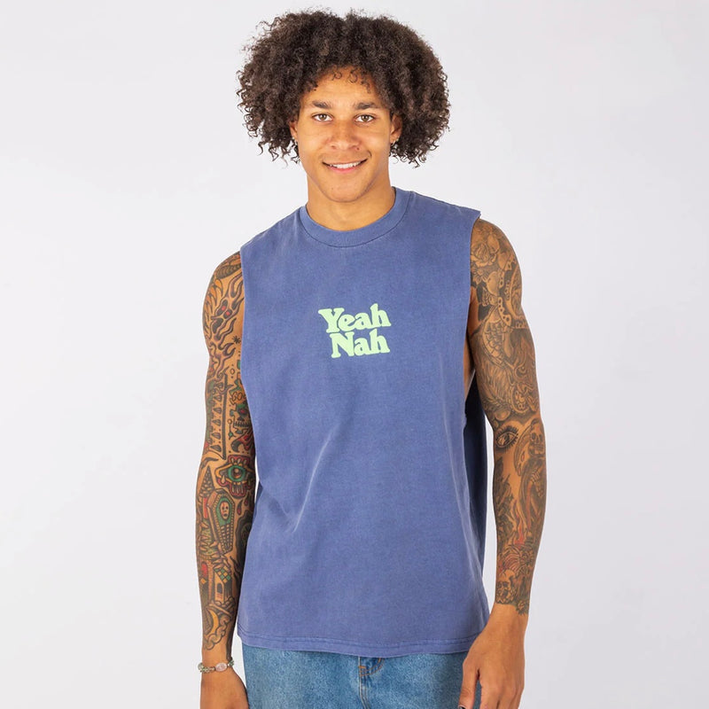 Mens Yeah Nah Muscle Tank - Navy