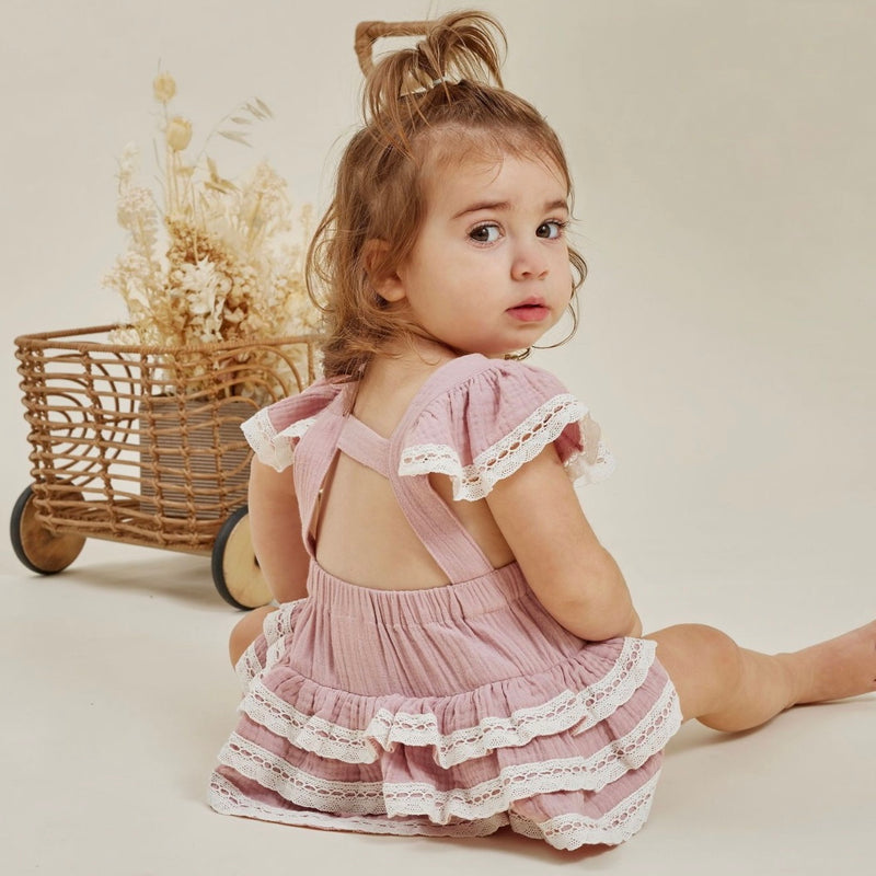 Pink Muslin Ruffle Playsuit