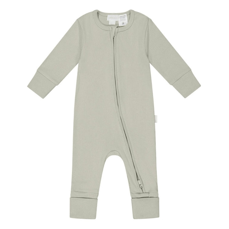 Organic Cotton Fine Rib Gracelyn Zip Onepiece - Mist