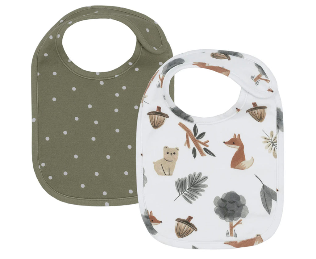 2pk Bibs- Forest Retreat/Olive Dots