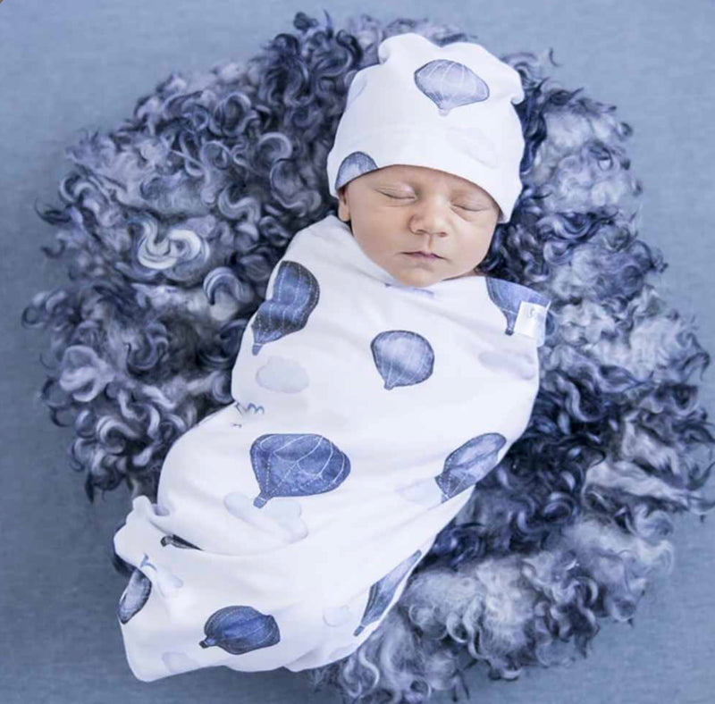 Cloud Chaser Baby Jersey Wrap & Beanie Set