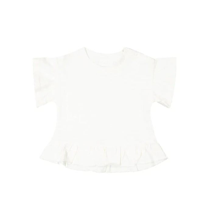 Pima Cotton Courtney Ruffle Top- Egret