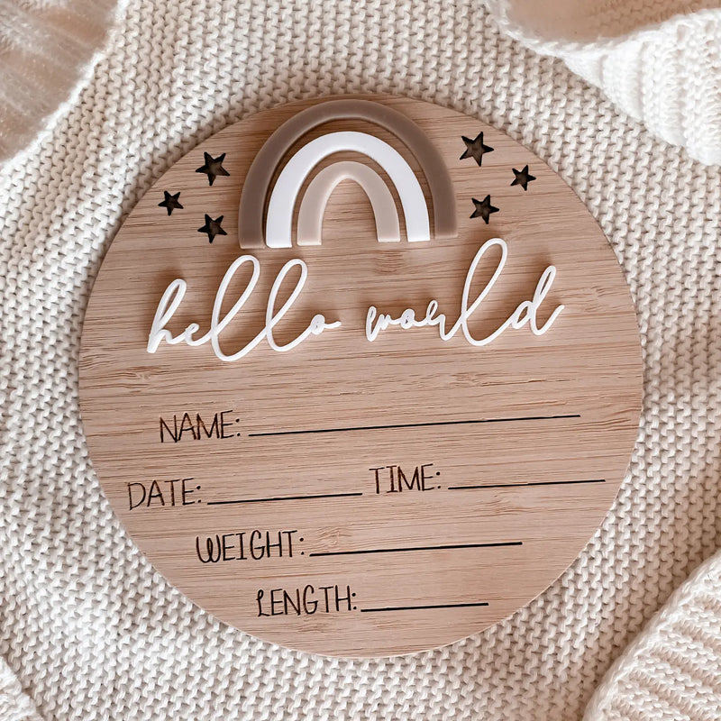 Rainbow Neutral Writeable Round Birth Announcement Sign