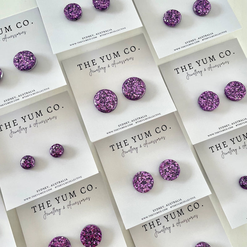 Glitter Resin Stud Earrings - Purple