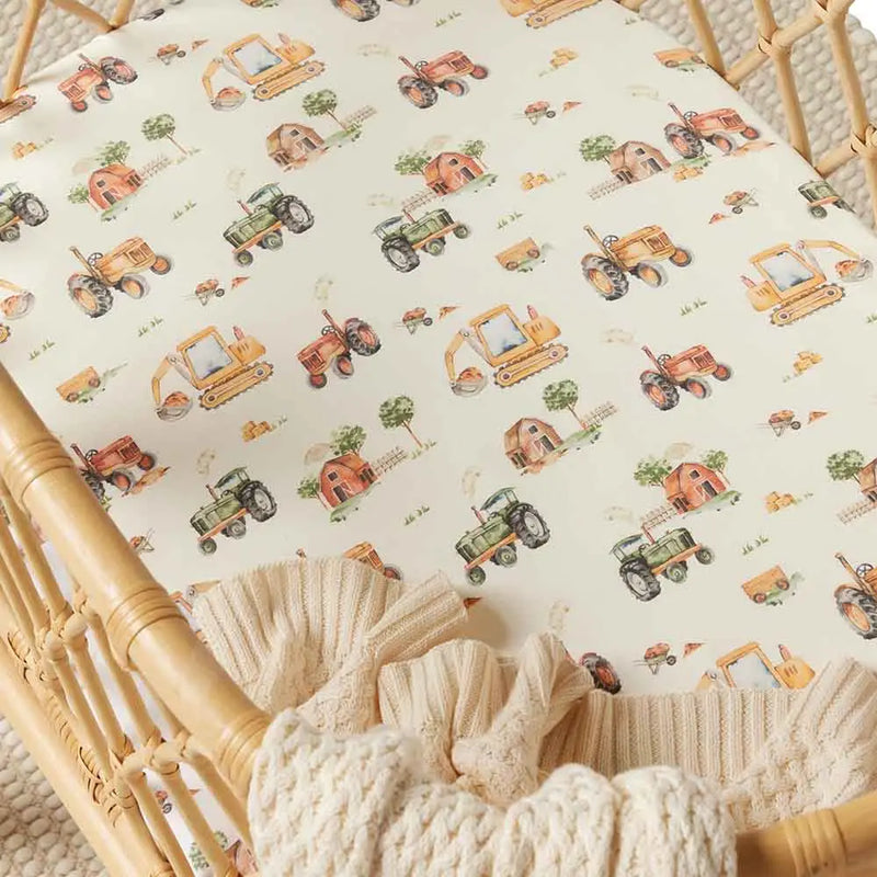 Digger & Tractor Organic Bassinet Sheet/ Change Pad Cover