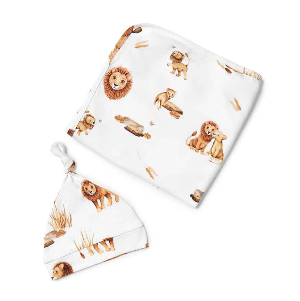 Lion Jersey Wrap and Beanie Set