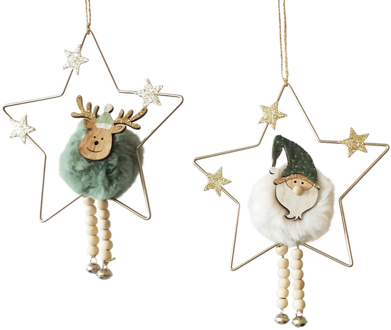 Fluffy Santa Or Reindeer In Star Hanging Decoration