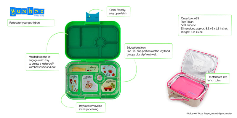 Yumbox Panino Bento Lunch Box: Leakproof 4-Compartment Design; Kid &  Adult-Friendly; Easy-Clean & Durable; Food-Safe, BPA-Free; 8.5x6x1.8 inches  