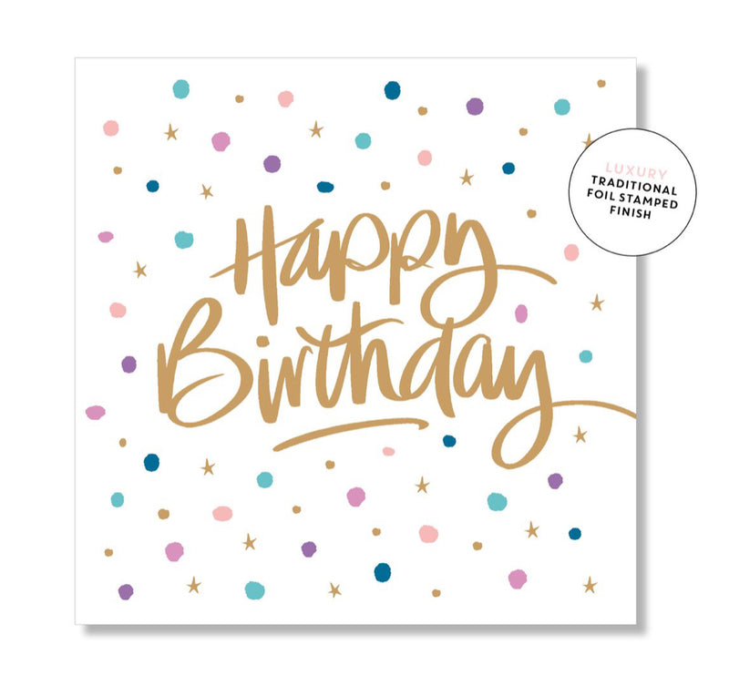 Confetti Script Birthday Card