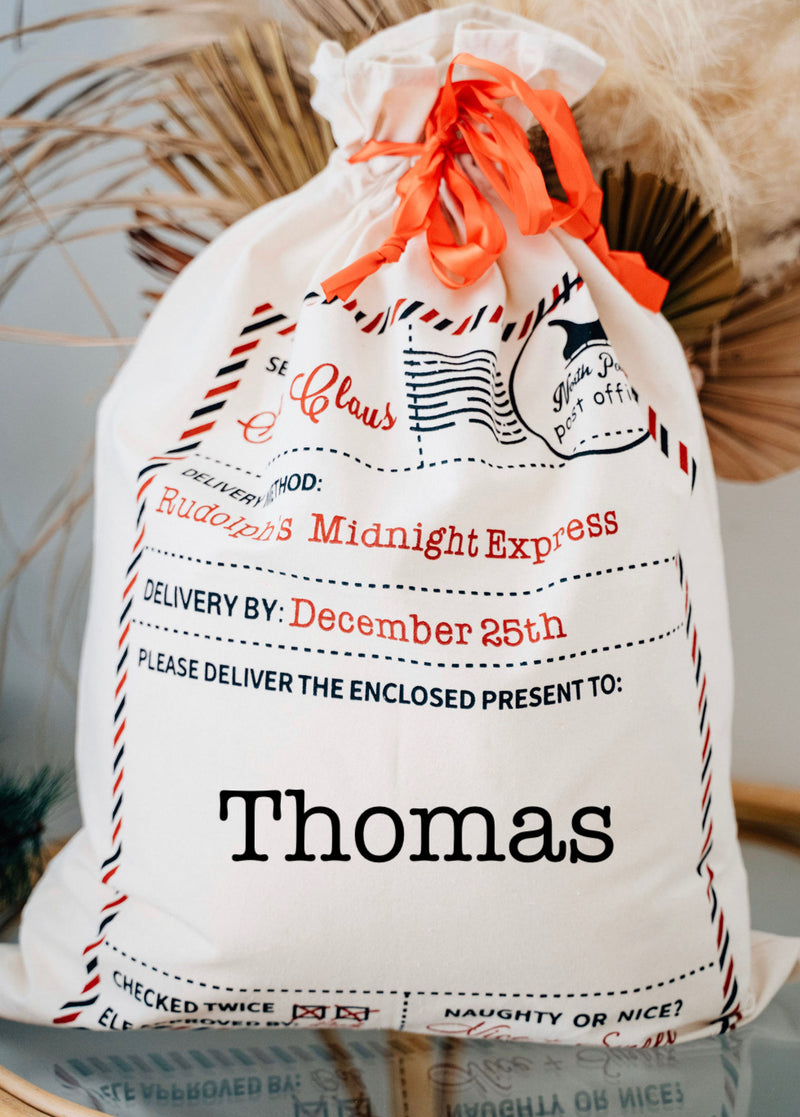 Rudolph's Midnight Express Santa Sack - Plain Font
