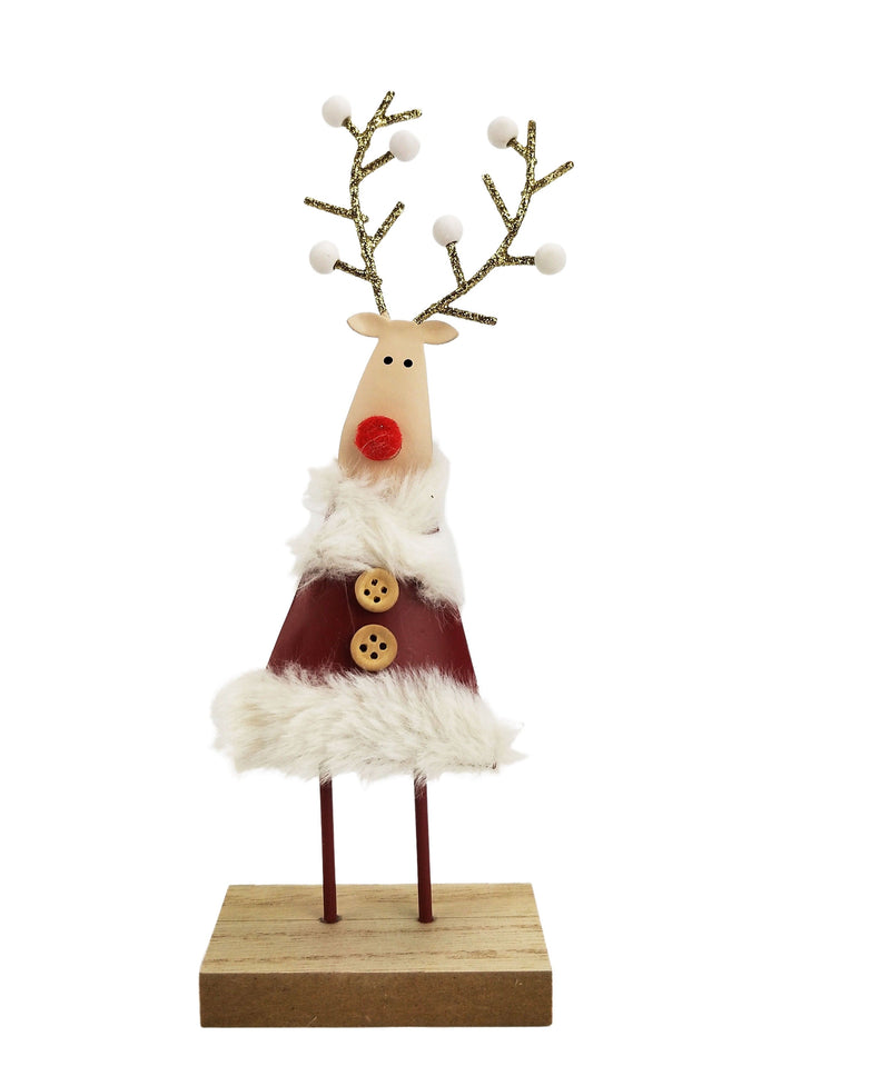 Fluffy Dressed Wooden Reindeer Standing