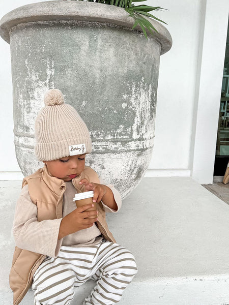 Long Sleeved Waffle Tee- Latte